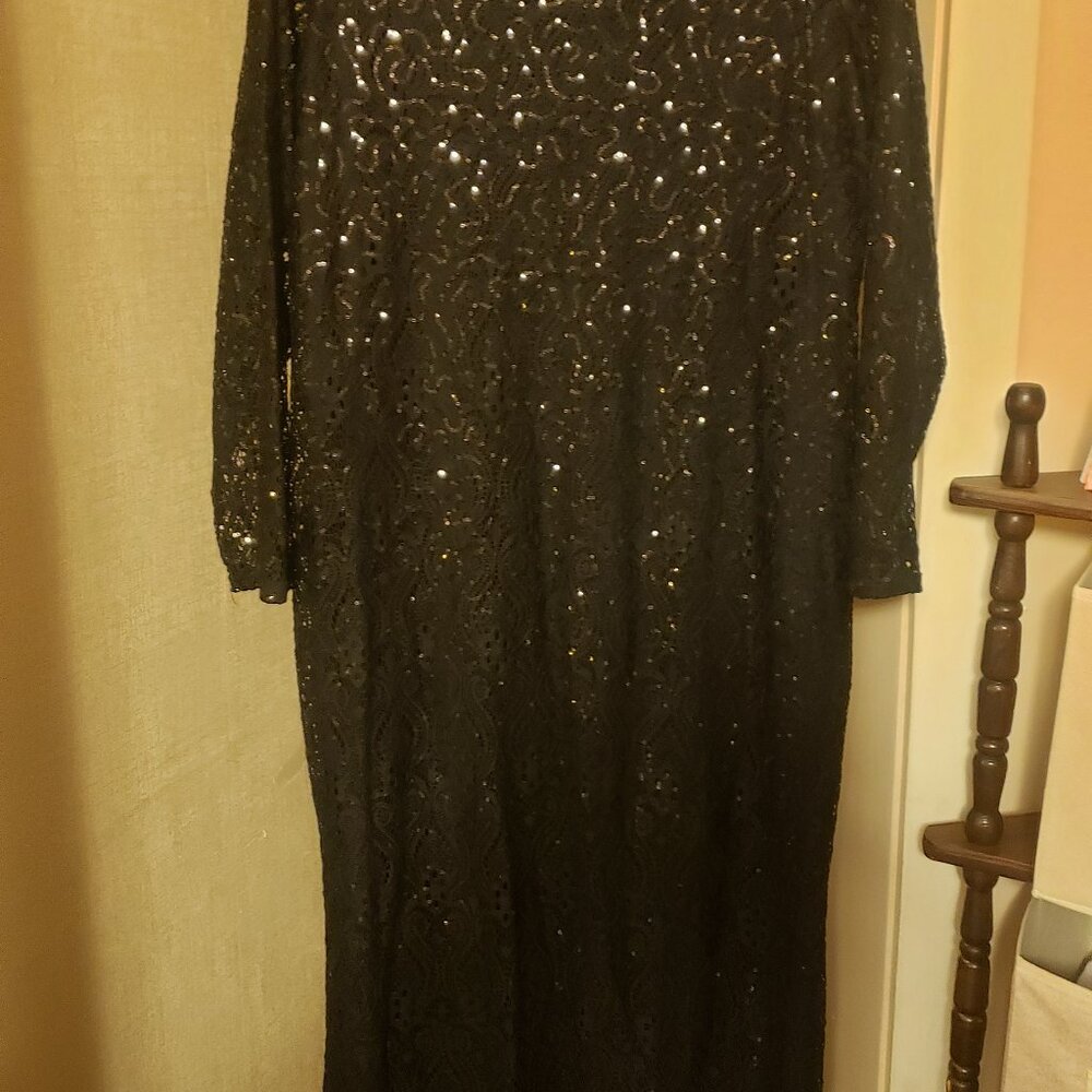 Black lace sequins evening gown
